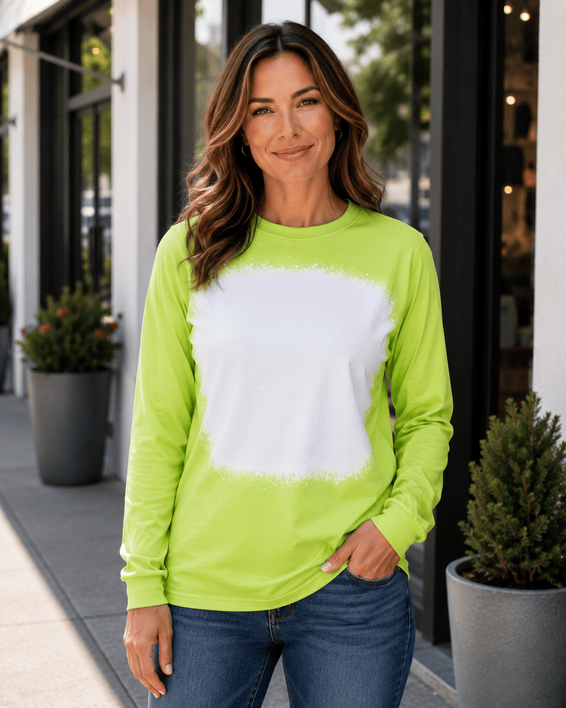 ILTEX Apparel Yellow Green / Small Faux Bleached Crewneck Long Sleeve Top