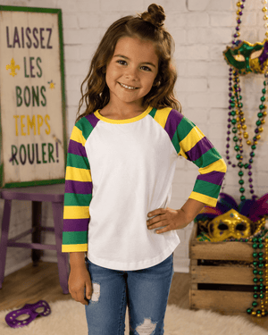 ILTEX T-Shirts Kids Clothing Mardi Gras Striped White Top Kids