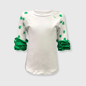 ILTEX T-Shirts Ruffle Raglan St. Patricks White Shamrock Ruffle Top Kids