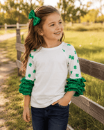 ILTEX T-Shirts Ruffle Raglan St. Patricks White Shamrock Ruffle Top Kids