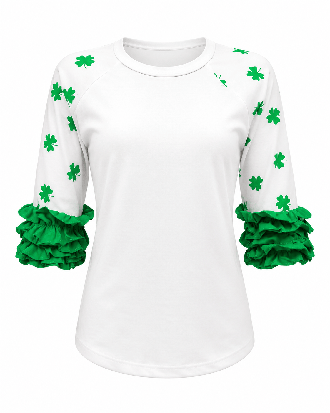 ILTEX T-Shirts Ruffle Raglan St. Patricks White Shamrock Ruffle Top Kids