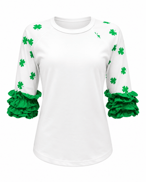 ILTEX T-Shirts Ruffle Raglan St. Patricks White Shamrock Ruffle Top Kids