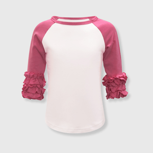 ILTEX T-Shirts Ruffle Raglan White/Hot Pink / 0-1 Icing Ruffle Top Kids